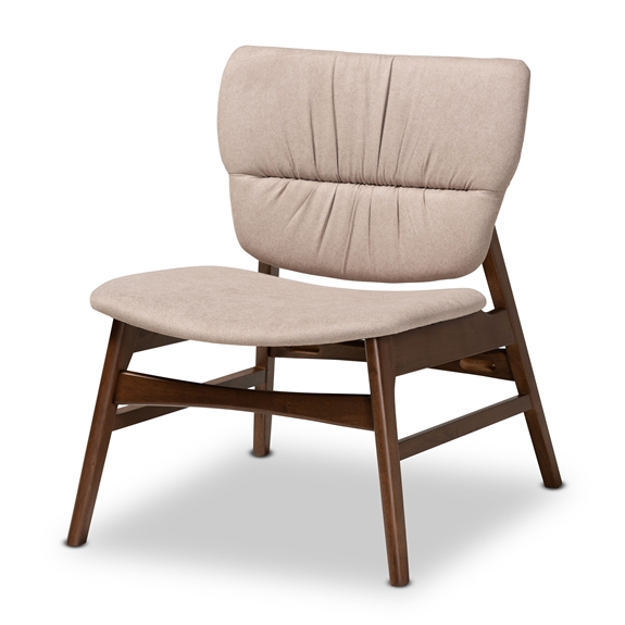 Baxton Studio Benito Mid-Century Modern Transitional Beige Fabric Upholstered and Walnut Brown Finished Wood Accent Chair