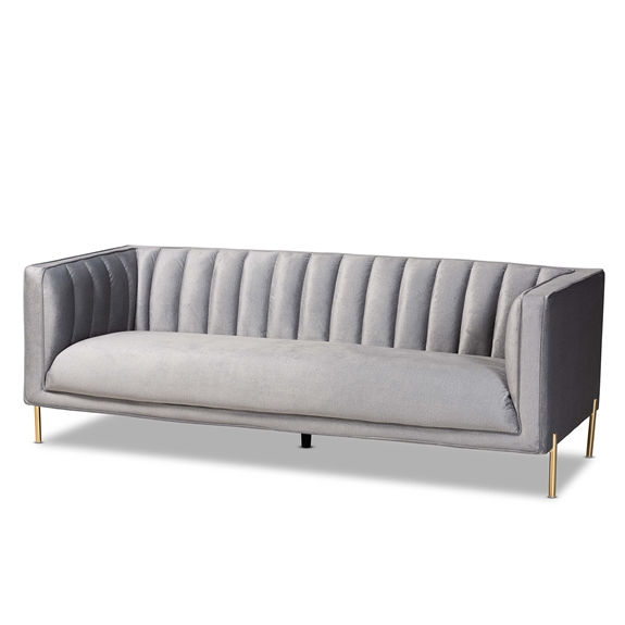 Baxton Studio Maia Contemporary Glam and Luxe Grey Velvet Fabric Upholstered and Gold Finished Metal Sofa
