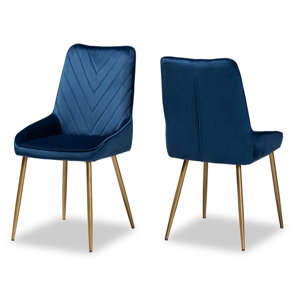Baxton Studio Priscilla Contemporary Glam and Luxe Navy Blue Velvet Fabric Upholstered and Gold Finished Metal 2-Piece Dining Chair Set