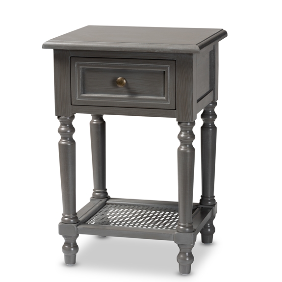 Baxton Studio Sheldon Modern and Contemporary Vintage Grey Finished Wood 1-Drawer Nightstand