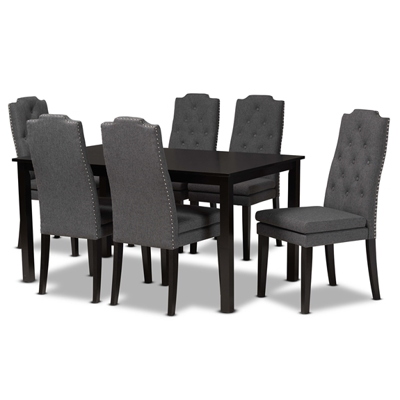 Baxton Studio Dylin Modern and Contemporary Dark Grey Fabric Upholstered and Dark Brown Finished Wood 7-Piece Dining Set