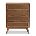 Baxton Studio Barrett Mid-Century Modern Walnut Brown Finished Wood and Synthetic Rattan 4-Drawer Chest - MG9001-Rattan-4DW-Chest