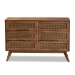 Baxton Studio Barrett Mid-Century Modern Walnut Brown Finished Wood and Synthetic Rattan 6-Drawer Dresser - MG9001-Rattan-6DW-Dresser