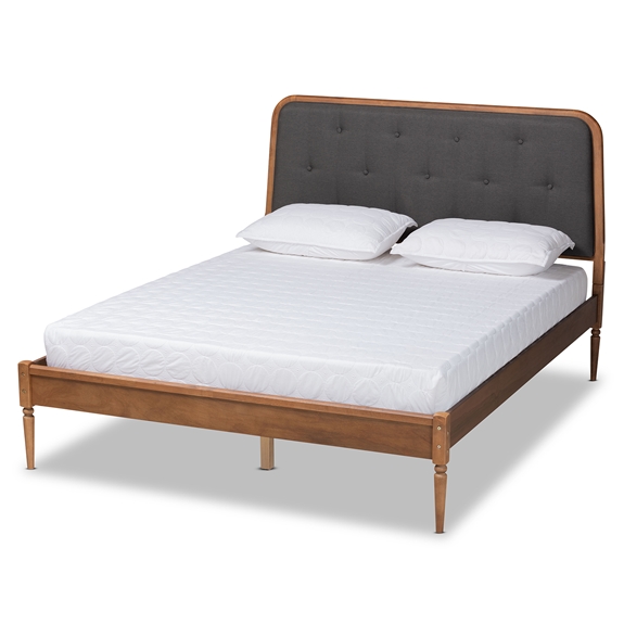 Baxton Studio Diantha Classic and Traditional Dark Grey Fabric Upholstered and Walnut Brown Finished Wood Full Size Platform Bed
