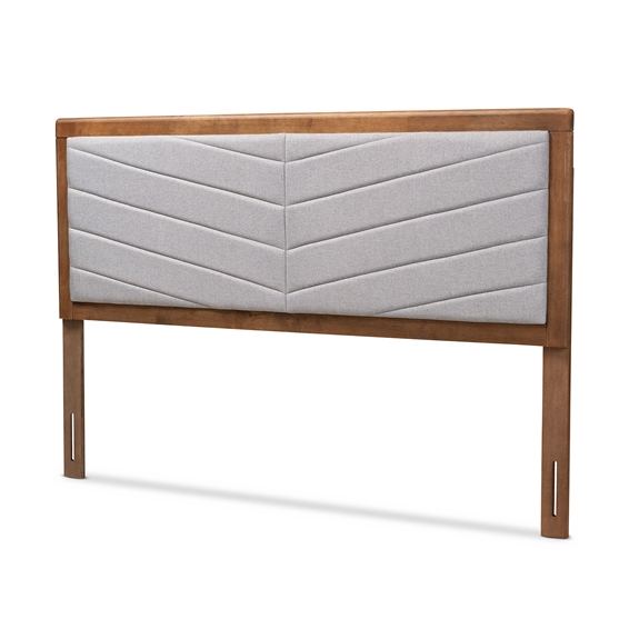 Baxton Studio Iden Modern and Contemporary Light Grey Fabric Upholstered and Walnut Brown Finished Wood King Size Headboard