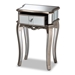 Baxton Studio Elgin Contemporary Glam and Luxe Brushed Silver Finished Wood and Mirrored Glass 1-Drawer End Table - JY13008-Silver-ET
