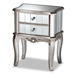 Baxton Studio Elgin Contemporary Glam and Luxe Brushed Silver Finished Wood and Mirrored Glass 2-Drawer End Table