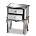 Baxton Studio Elgin Contemporary Glam and Luxe Brushed Silver Finished Wood and Mirrored Glass 2-Drawer End Table - JY13013-Silver-ET