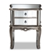 Baxton Studio Elgin Contemporary Glam and Luxe Brushed Silver Finished Wood and Mirrored Glass 2-Drawer End Table - JY13013-Silver-ET