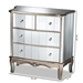 Baxton Studio Elgin Contemporary Glam and Luxe Brushed Silver Finished Wood and Mirrored Glass 4-Drawer Cabinet - JY13018-Silver-4DW-Cabinet