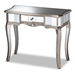 Baxton Studio Elgin Contemporary Glam and Luxe Brushed Silver Finished Wood and Mirrored Glass 1-Drawer Console Table