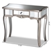 Baxton Studio Elgin Contemporary Glam and Luxe Brushed Silver Finished Wood and Mirrored Glass 1-Drawer Console Table - JY13010-Silver-Console