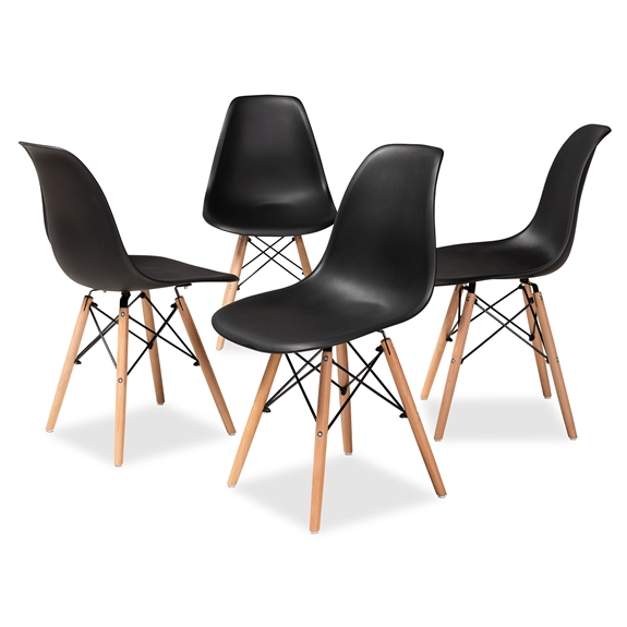Baxton Studio Jaspen Modern and Contemporary Black Finished Polypropylene Plastic and Oak Brown Finished Wood 4-Piece Dining Chair Set