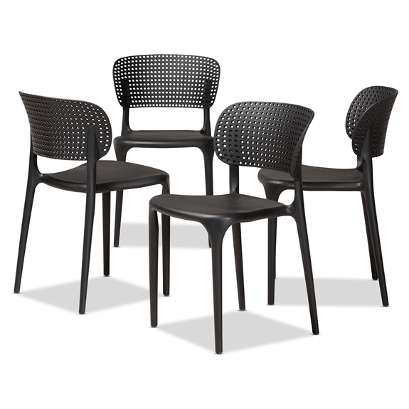 Baxton Studio Rae Modern and Contemporary Black Finished Polypropylene Plastic 4-Piece Stackable Dining Chair Set