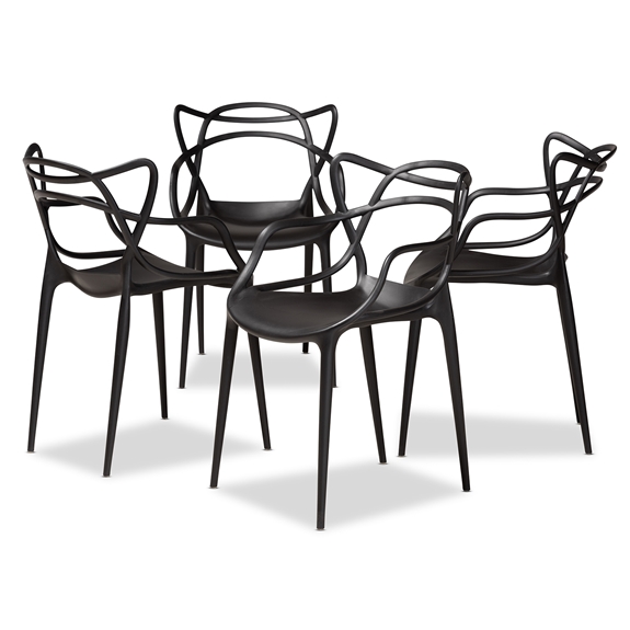 Baxton Studio Landry Modern and Contemporary Black Finished Polypropylene Plastic 4-Piece Stackable Dining Chair Set