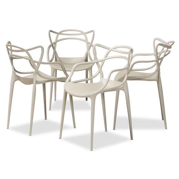 Baxton Studio Landry Modern and Contemporary Beige Finished Polypropylene Plastic 4-Piece Stackable Dining Chair Set