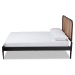 Baxton Studio Elston Mid-Century Modern Charcoal Finished Wood and Synthetic Rattan Queen Size Platform Bed - MG0056-Walnut Rattan/Black-Queen