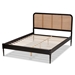 Baxton Studio Elston Mid-Century Modern Charcoal Finished Wood and Synthetic Rattan Queen Size Platform Bed - MG0056-Walnut Rattan/Black-Queen