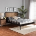 Baxton Studio Elston Mid-Century Modern Charcoal Finished Wood and Synthetic Rattan Queen Size Platform Bed - MG0056-Walnut Rattan/Black-Queen