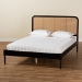 Baxton Studio Elston Mid-Century Modern Charcoal Finished Wood and Synthetic Rattan Queen Size Platform Bed - MG0056-Walnut Rattan/Black-Queen