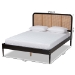 Baxton Studio Elston Mid-Century Modern Charcoal Finished Wood and Synthetic Rattan Queen Size Platform Bed - MG0056-Walnut Rattan/Black-Queen