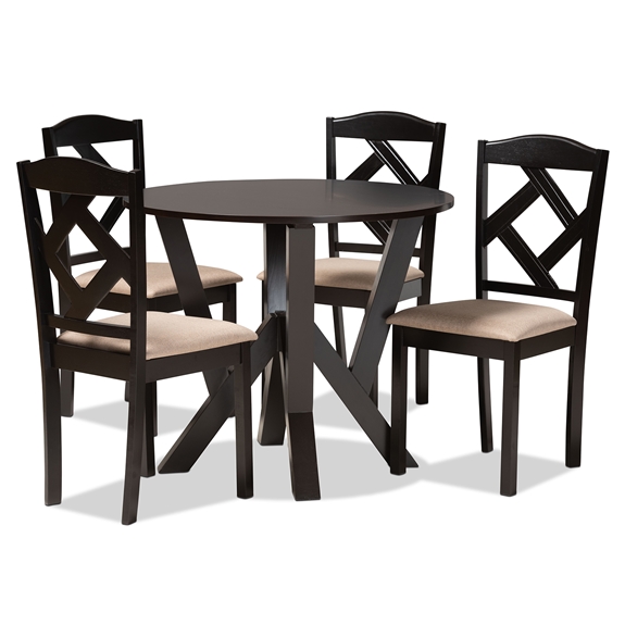 Baxton Studio Riona Sand Fabric Upholstered and Dark Brown Finished Wood 5-Piece Dining Set