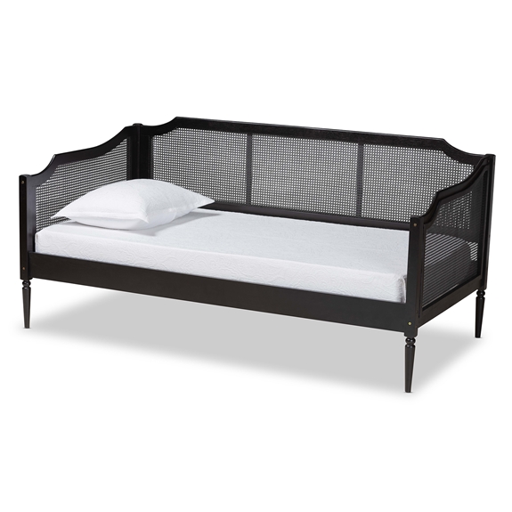 Baxton Studio Hancock Mid-Century Modern Charcoal Finished Wood and Synthetic Rattan Twin Size Daybed