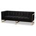 Baxton Studio Ambra Glam and Luxe Black Velvet Upholstered and Button Tufted Sofa with Gold-Tone Frame - TSF-5507-Black/Gold-SF