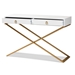 Baxton Studio Madan Modern and Contemporary White Finished Wood and Gold Metal 2-Drawer Console Table - JY20B169-White/Gold