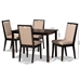 Baxton Studio Rosa Modern and Contemporary Sand Fabric Upholstered and Dark Brown Finished Wood 5-Piece Dining Set - Rosa-Sand/Dark Brown-5PC Dining Set