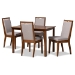 Baxton Studio Rosa Modern and Contemporary Grey Fabric Upholstered and Walnut Brown Finished Wood 5-Piece Dining Set