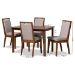 Baxton Studio Rosa Modern and Contemporary Grey Fabric Upholstered and Walnut Brown Finished Wood 5-Piece Dining Set - Rosa-Grey/Walnut-5PC Dining Set