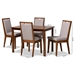 Baxton Studio Rosa Modern and Contemporary Grey Fabric Upholstered and Walnut Brown Finished Wood 5-Piece Dining Set - Rosa-Grey/Walnut-5PC Dining Set