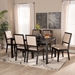 Baxton Studio Suvi Modern and Contemporary Sand Fabric Upholstered and Dark Brown Finished Wood 7-Piece Dining Set - Suvi-Sand/Dark Brown-7PC Dining Set