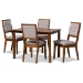 Baxton Studio Suvi Modern and Contemporary Grey Fabric Upholstered and Walnut Brown Finished Wood 5-Piece Dining Set