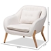 Baxton Studio Valentina Mid-Century Modern Transitional Beige Velvet Fabric Upholstered and Natural Wood Finished Armchair - 924-Velvet Beige-Chair
