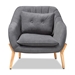 Baxton Studio Valentina Mid-Century Modern Transitional Grey Velvet Fabric Upholstered and Natural Wood Finished Armchair - 924-Velvet Grey-Chair