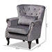 Baxton Studio Fletcher Classic and Traditional Grey Velvet Fabric Upholstered and Dark Brown Finished Wood Armchair - ZQ-01-Shiny Velvet Grey-Chair