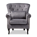 Baxton Studio Fletcher Classic and Traditional Grey Velvet Fabric Upholstered and Dark Brown Finished Wood Armchair - ZQ-01-Shiny Velvet Grey-Chair