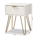 Baxton Studio Holbrook Contemporary Glam and Luxe White Finished Wood and Gold Metal 1-Drawer End Table - BRA-003-White/Gold-ET