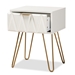 Baxton Studio Holbrook Contemporary Glam and Luxe White Finished Wood and Gold Metal 1-Drawer End Table - BRA-003-White/Gold-ET