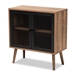 Baxton Studio Yuna Mid-Century Modern Transitional Natural Brown Finished Wood and Black Metal 2-Door Storage Cabinet