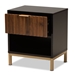 Baxton Studio Uriel Mid-Century Modern Transitional Two-Tone Natural Brown and Black Finished Wood and Brushed Gold Metal 1-Drawer Nightstand - PAL-007-Natural/Gold/Black