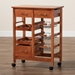 Baxton Studio Crayton Modern and Contemporary Oak Brown Finished Wood and Silver-Tone Metal Mobile Kitchen Storage Cart - LYA20-048-Wooden-Kitchen Cart