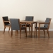 Baxton Studio Theresa Mid-Century Modern Dark Grey Fabric Upholstered and Walnut Brown Finished Wood 5-Piece Dining Set - BBT5390-Dark Grey/Walnut-5PC Dining Set