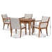 Baxton Studio Theresa Mid-Century Modern Greyish Beige Fabric Upholstered and Walnut Brown Finished Wood 5-Piece Dining Set - BBT5390-Greyish Beige/Walnut-5PC Dining Set