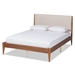 Baxton Studio Lenora Mid-Century Modern Beige Fabric Upholstered and Walnut Brown Finished Wood King Size Platform Bed