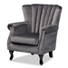 Baxton Studio Relena Classic and Traditional Grey Velvet Fabric Upholstered and Dark Brown Finished Wood Armchair