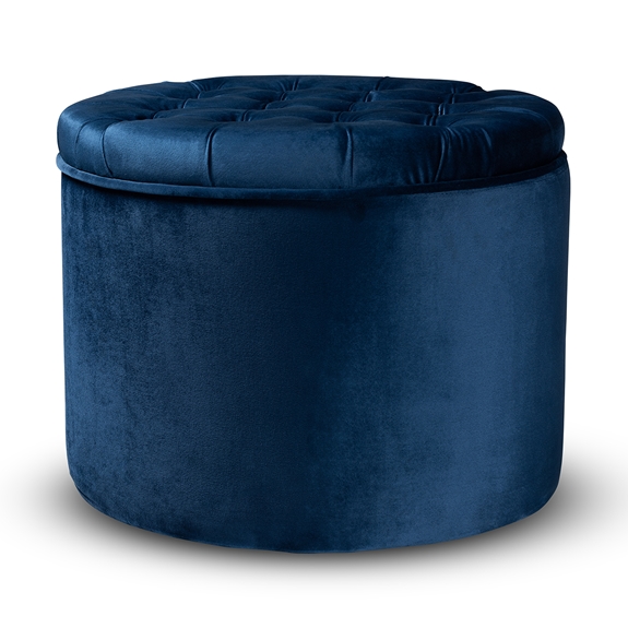 Baxton Studio Livana Contemporary Glam and Luxe Navy Blue Velvet Fabric Upholstered Storage Ottoman