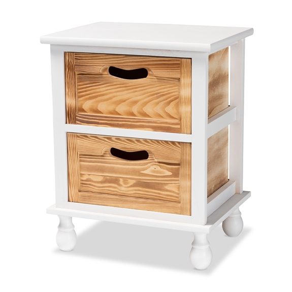 Baxton Studio Suvan Modern and Contemporary Two-Tone White and Oak Brown Finished Wood 2-Drawer End Table